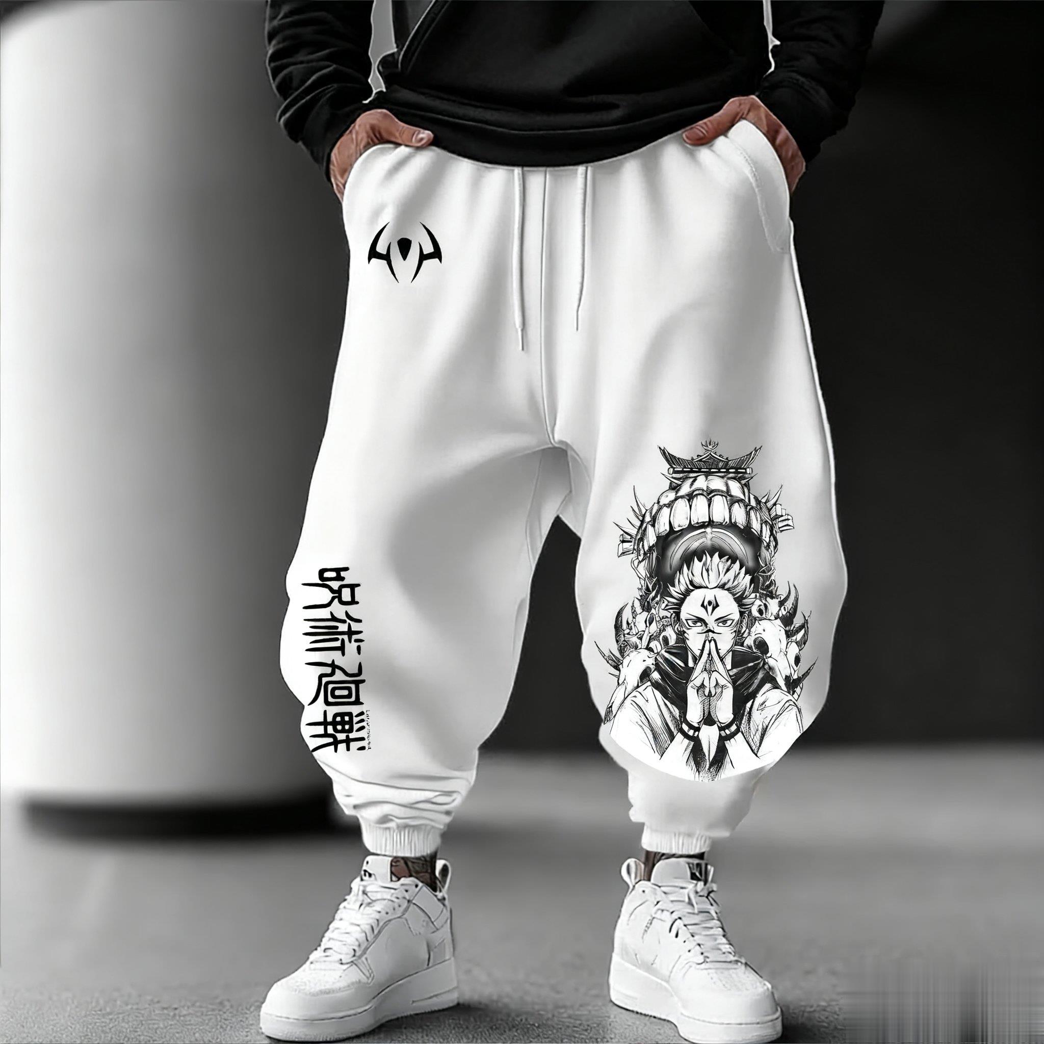 Street Fashion In Japan - 呪術廻戦男性ジョギングパンツルーズカジュアルスウェットパンツ日本のアニメプリントストリートウェアグラフィックヒップホップパンツY2k服