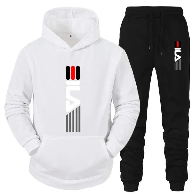 Street Fashion Male - メンズトラックスーツフード付きスウェットシャツ+スウェットパンツ2点セットスポーツスーツカジュアルジョガースポーツウェア2ピース男性フリースストリートウェアセット