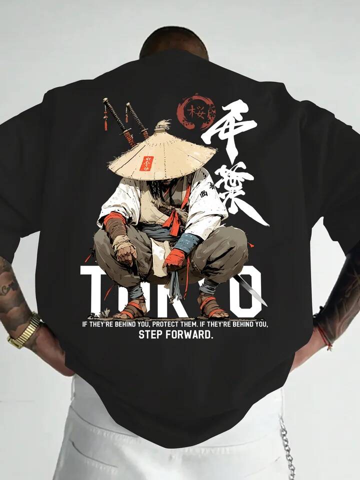 Street Fashion In Tokyo - アニメサムライ東京戦士男性女性 Tシャツ夏秋日常屋外ルーズストリート半袖綿 100% トレンディ Y2K