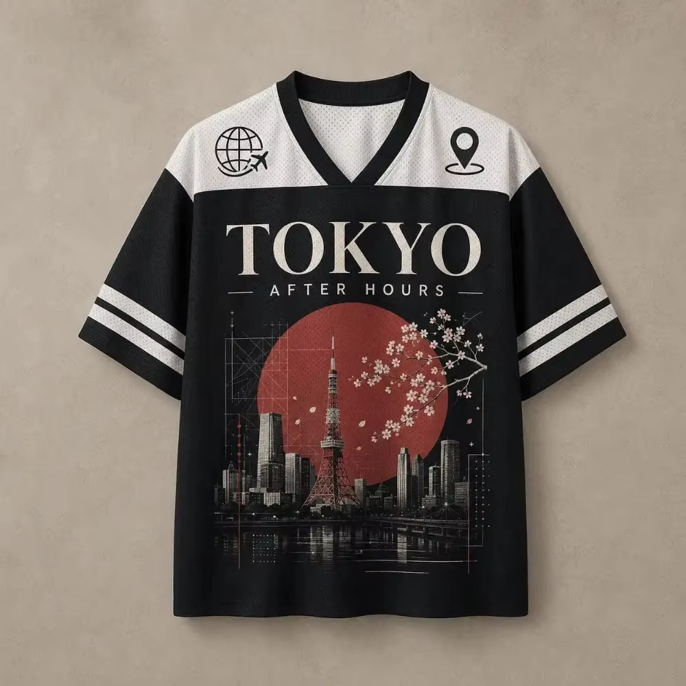 Street Fashion In Tokyo - 原宿東京レッドムーンパット 3D プリントブレスクイックドライ男性 V ネック Tシャツアウトドアストリートファッションカジュアル