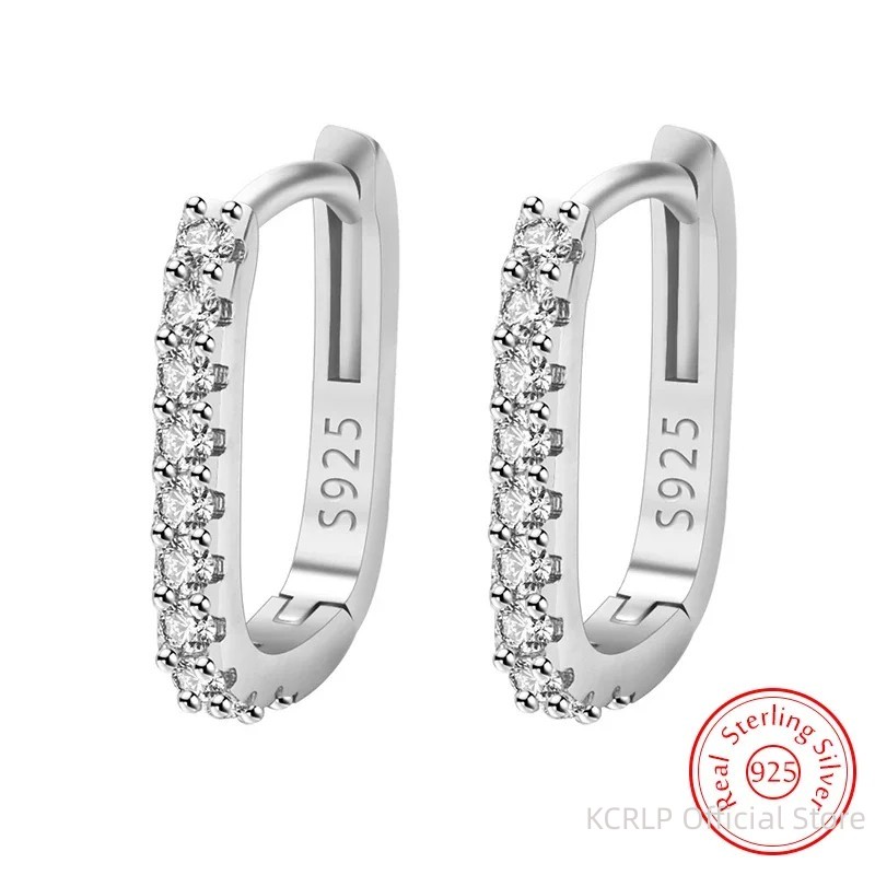 Street Fashion Earrings - 高品質 925 スターリングシルバークリスタルファッションサークルフープイヤリング女性のウェディングパーティーギフトストリート多用途ジュエリー