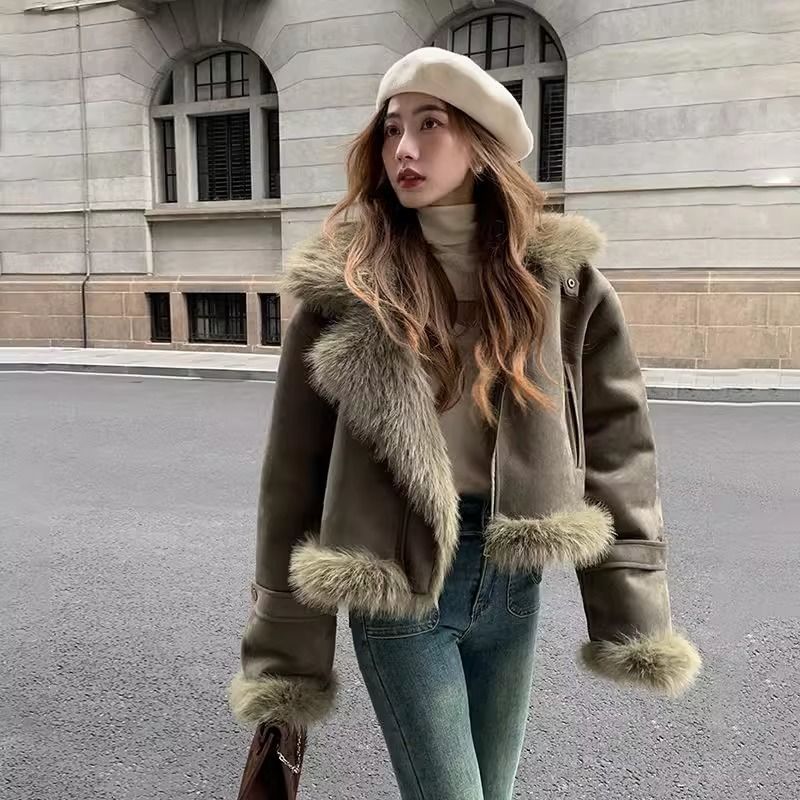 Street Fashion China Models - 女性のモデル妖精秋冬トップスコートスエードオートバイ服高度な快適なファッション原宿百多用途