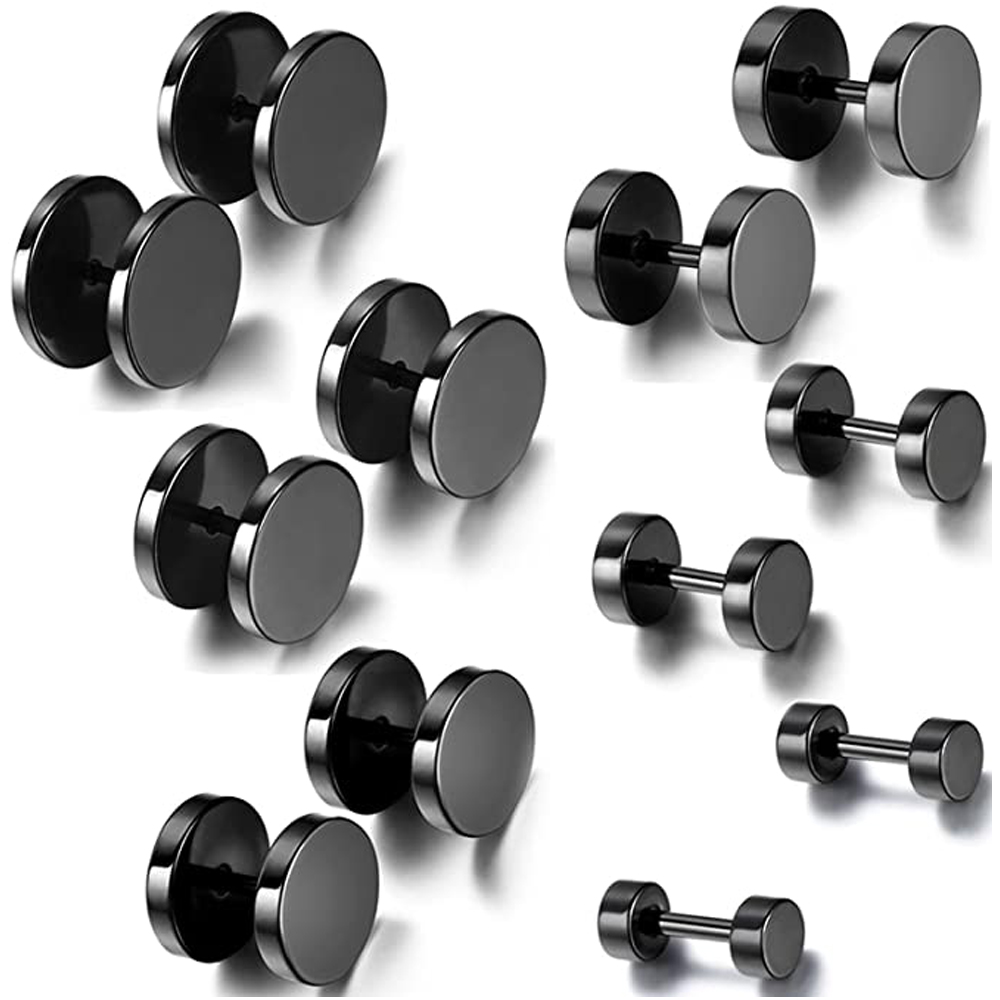 Street Fashion Earrings - 2 ピースパンクステンレス鋼ネジダンベルゴシックスタッドピアス女性男性ストリートポップヒップホップロック低刺激性イヤリング
