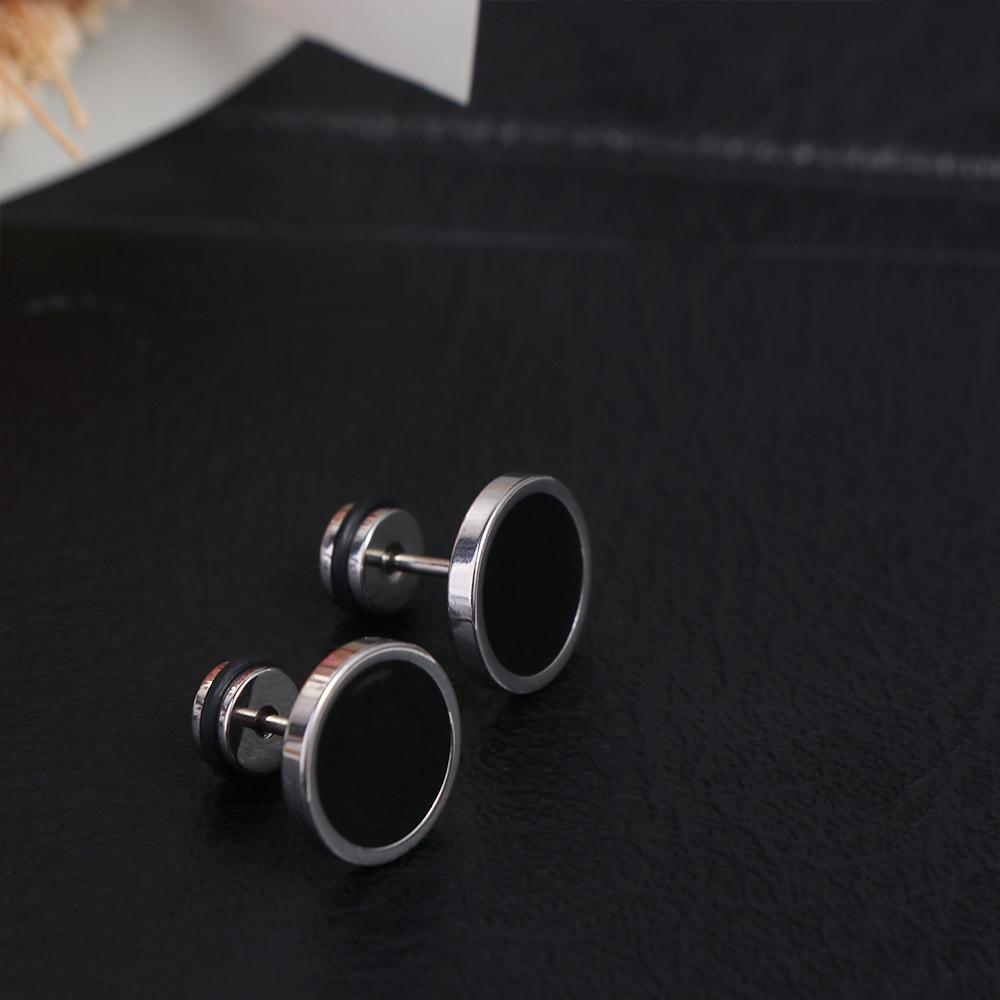 Street Fashion Earrings - 韓国風ラウンドブラックスタッドピアス単色ストリートウェアヒップホップイヤリングオイルドリップステンレススチールファッションスタッドピアス