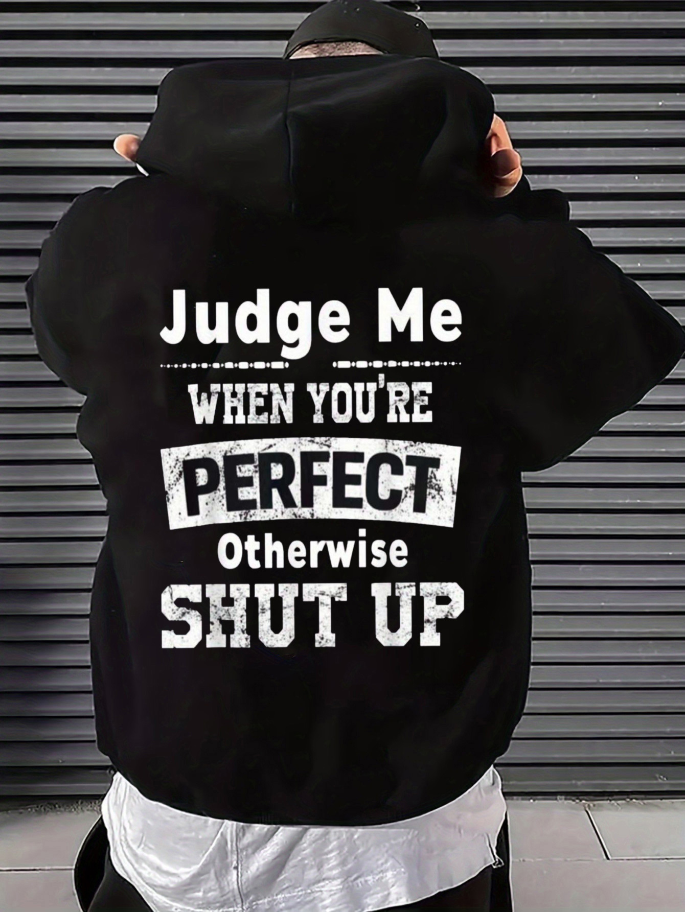 Street Fashion Quotes - メンズフード付きスウェットシャツ、アティチュードテキストと楽しい引用句デザイン、オーバーサイズ長袖プルオーバー、カジュアルな都会のストリートファッション