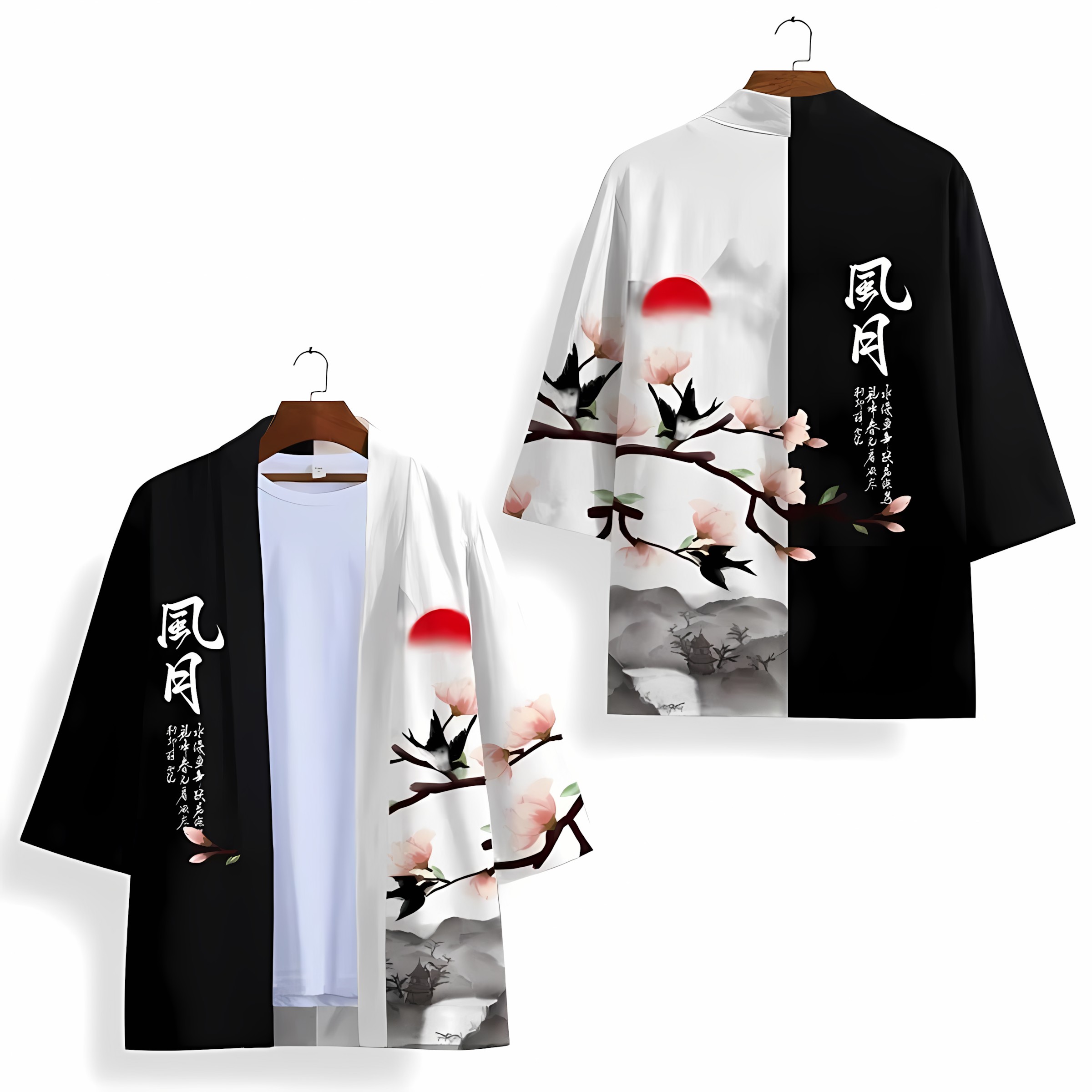 Street Fashion Kimono - 2026年夏新作 メンズ着物 3Dフラワーパターンプリント ストリートカジュアルファッション 快適で柔らかく通気性のある