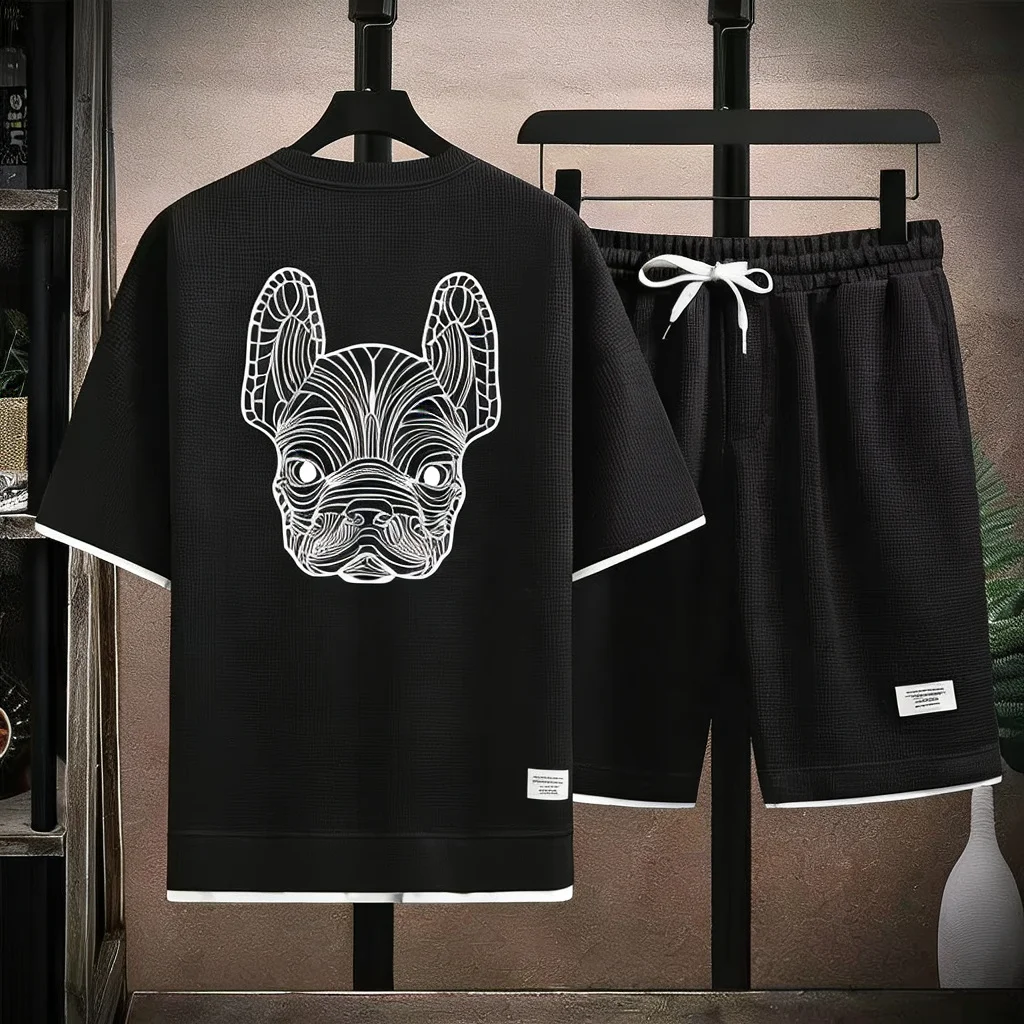 Street Fashion Male - 夏のメンズ速乾カジュアル半袖Tシャツとショートパンツセットシティストリートファッションランニングスポーツ2ピーススーツ