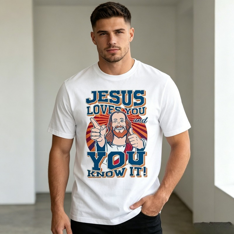Street Style Fashion Quotes - キリスト教信仰をテーマにしたTシャツ 楽しいイエスの名言プリント ユニセックス半袖カジュアルトップス 教会やストリートスタイルに最適