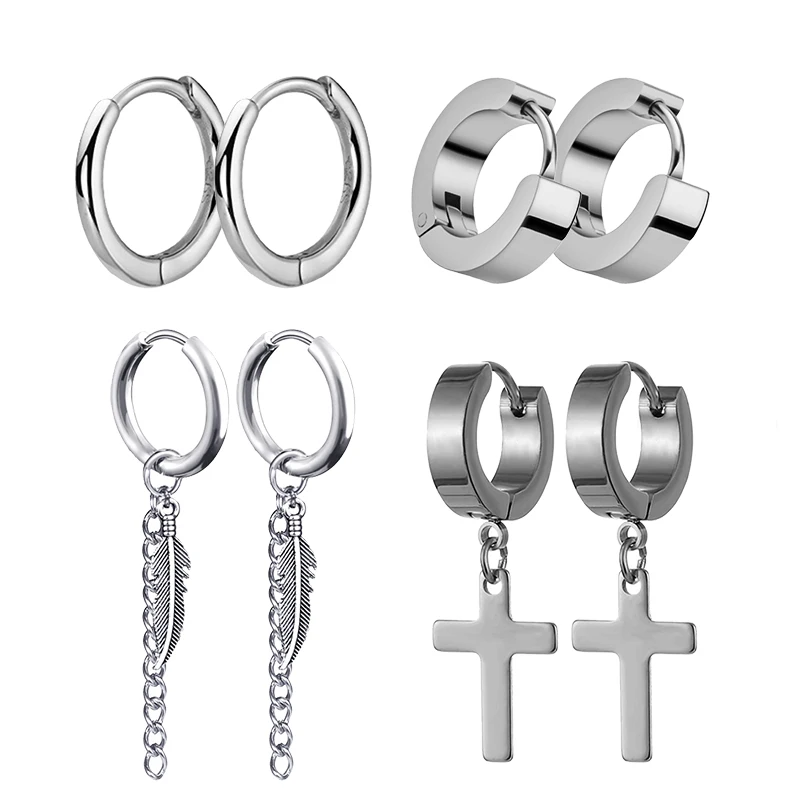 Street Fashion Earrings - 男性と女性のためのステンレス鋼のクロスイヤリング,パンクスタッド,ゴシックストリート,フェイクジュエリー,ギフト,4ペア