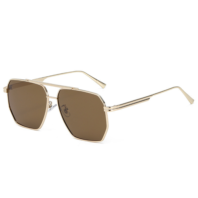 Street Fashion Glasses - 新型メタルダブルビーム偏光サングラス おしゃれなユニセックス多角形ラージフレーム 個性的なトレンドサングラス
