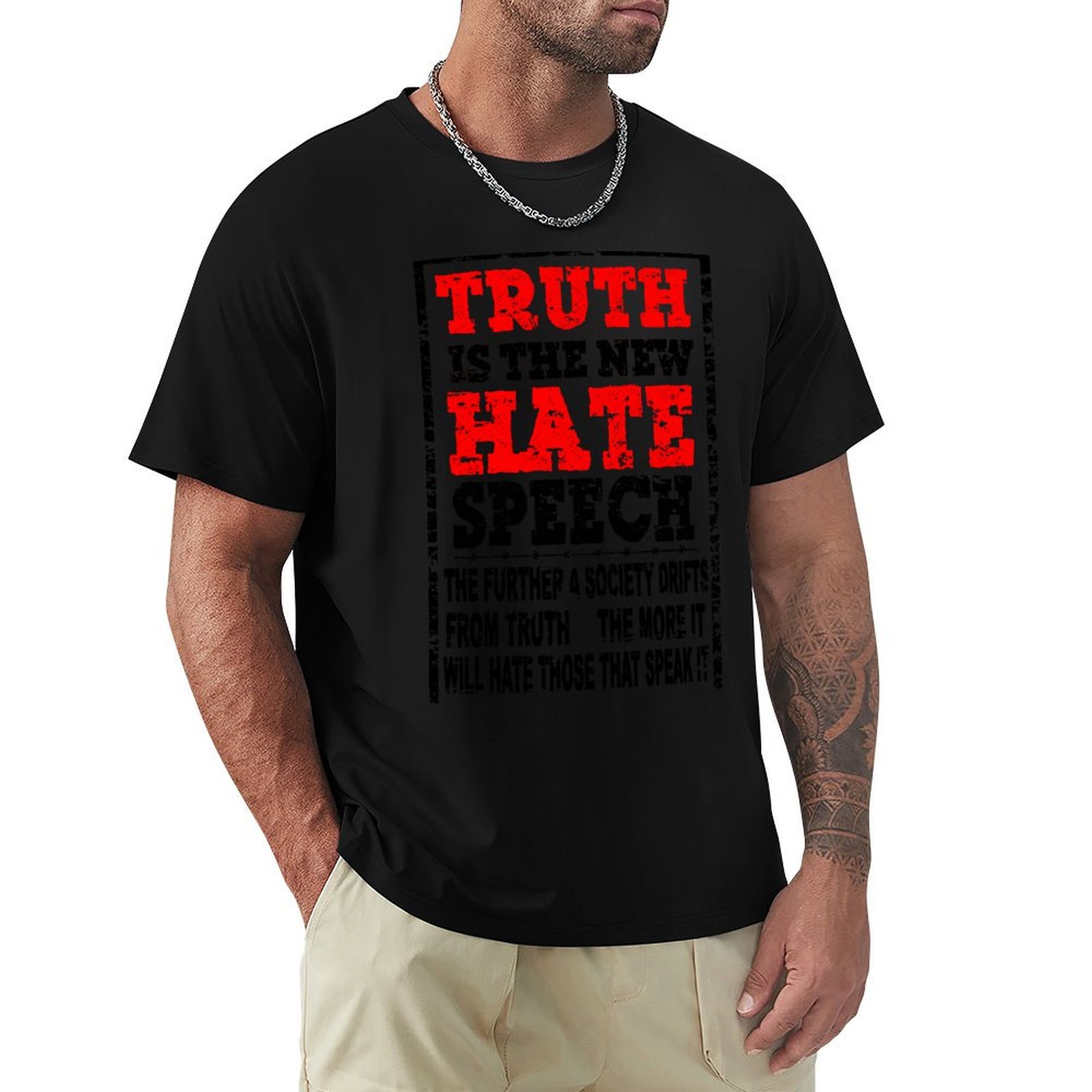 Street Fashion Quotes - 真実は新しいハイトスピーチ - オーウェルの名言 Tシャツ ストリートファッション カジュアル
