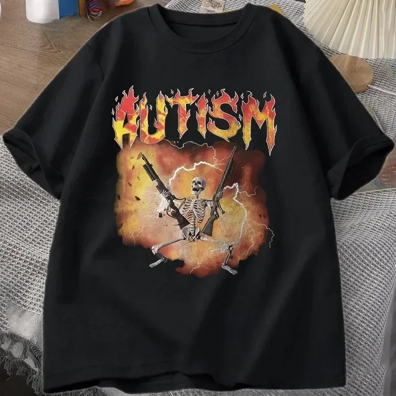 Street Fashion China Models - 2025年新モデル 2025年 自閉症 面白い スケルトン Tシャツ