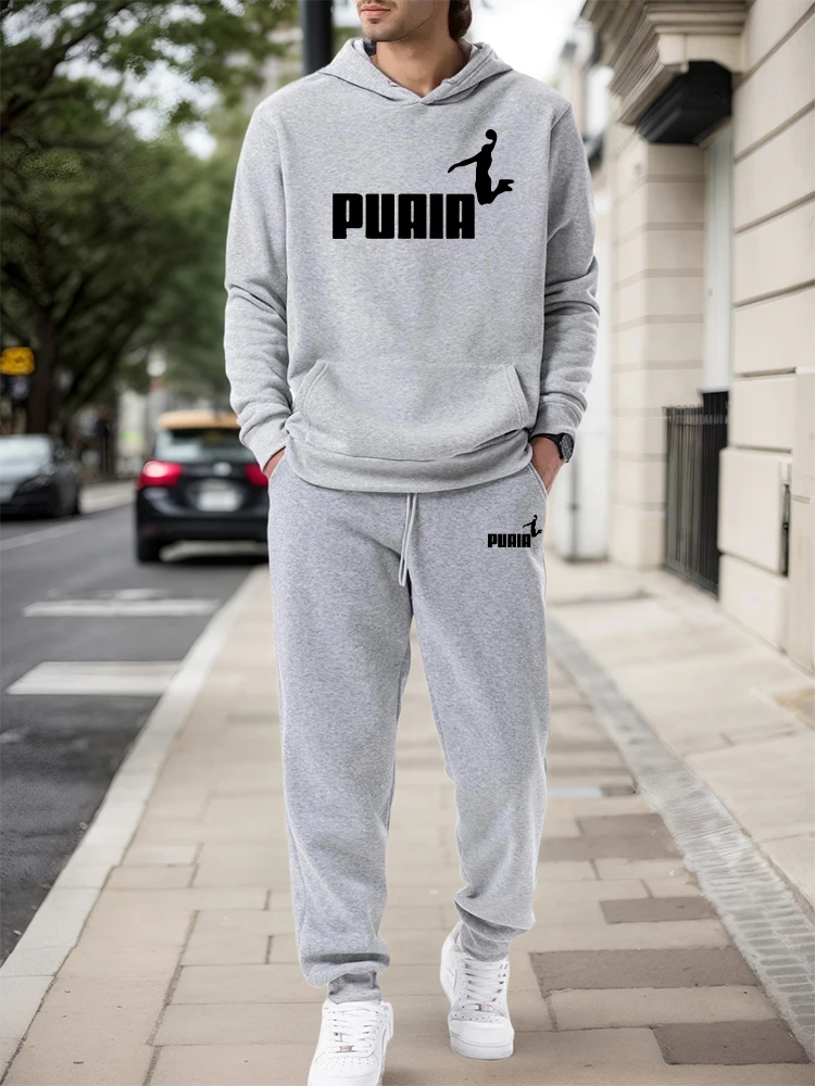 Street Fashion Male - メンズセット/パーカー/パンツ 2026秋冬 カジュアルスポーツ フード付きプルオーバー＆スウェットパンツ アーバンファッション スポーツウェア