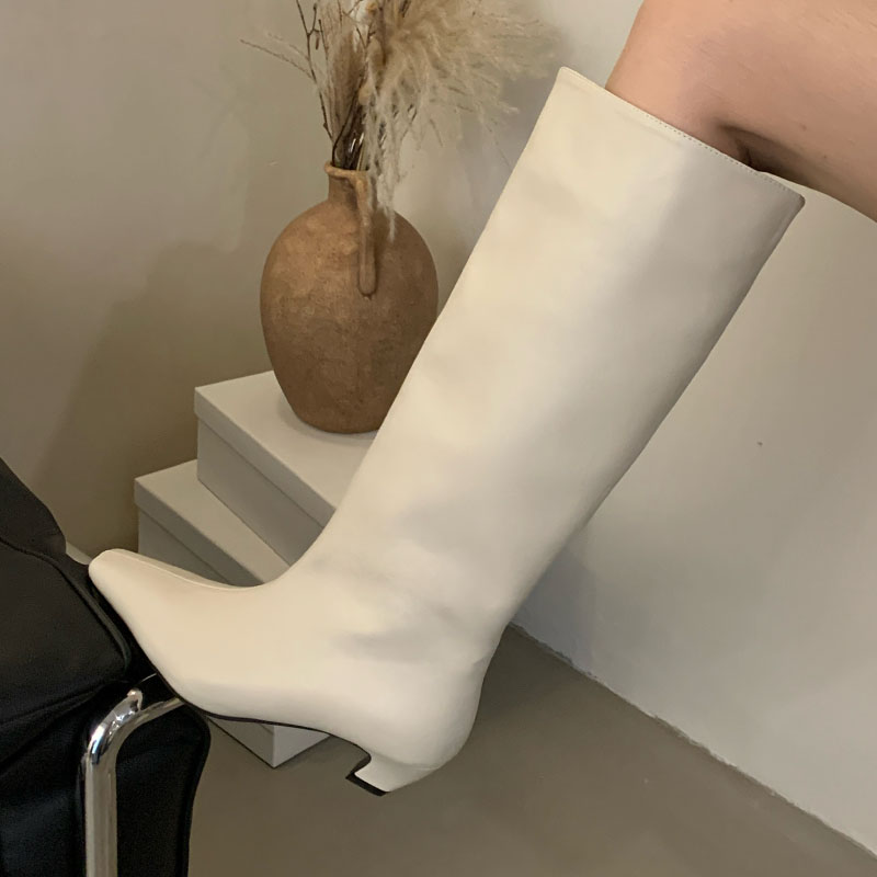 Street Fashion Lady - 秋冬ストリートスタイルのニーハイブーツ、ポインテッドトゥ、ローヒール、スリップオン、モダンな女性用ロングファッションブーツ