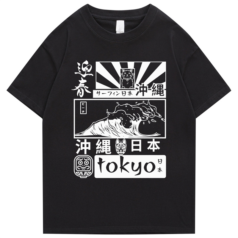 Street Fashion In Tokyo - 日本のレトロな半袖Tシャツ,トークヨーウェーブ,ヒップホップスタイル,ストリートファッション,絵画,原宿,綿100%,夏,2024