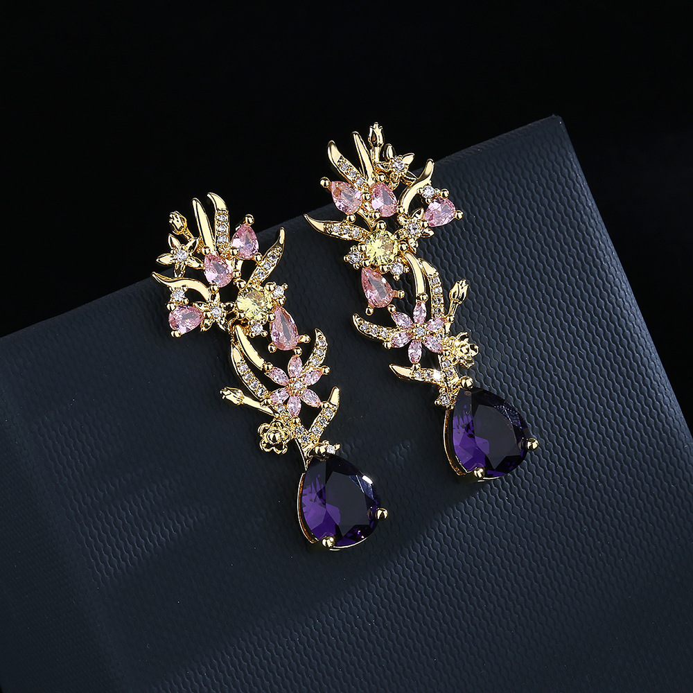 Street Fashion Earrings - 女性のためのモダンな雰囲気のイヤリング,カラフルな花,透かし彫りのダイヤモンド,ストリート,写真,パーティージュエリー