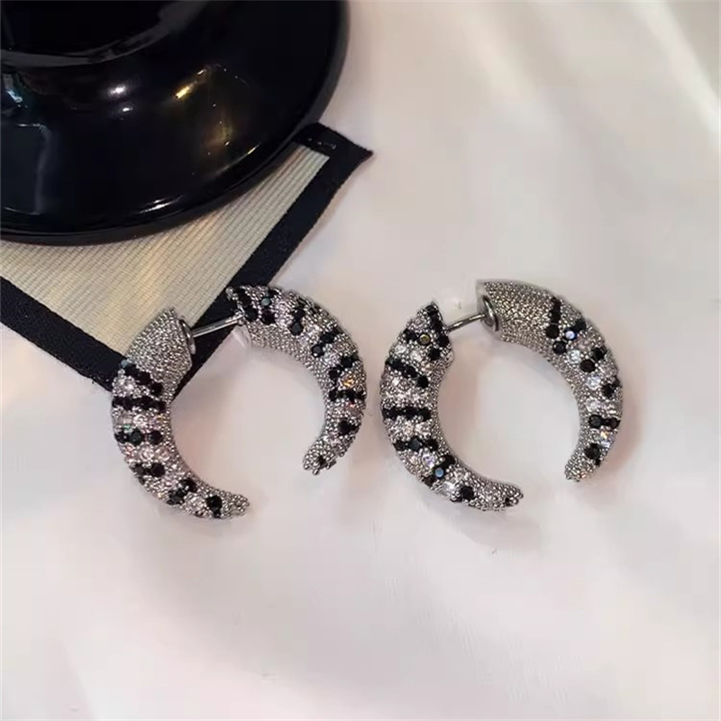 Street Fashion Earrings - ヴィンテージフロントリアジルコンホーンイヤリング女性のためのニッチユニークなデザインヒップホップストリート絶妙な眩しいオールマッチジュエリー
