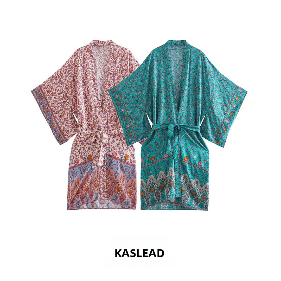 Street Fashion Kimono - KASLEAD 新しい女性のファッションシンプルな痩身コットン着物ジャケットドレスストリートスタイル妖精スカートルーズフィット七分袖夏