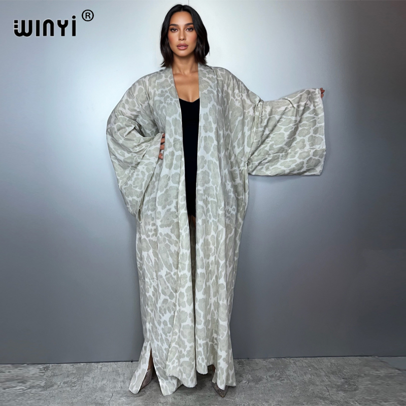 Street Fashion Kimono - WINYI 冬用レオパード柄カーディガン アフリカ女性用 暖かい長袖 ゆったり ファッション