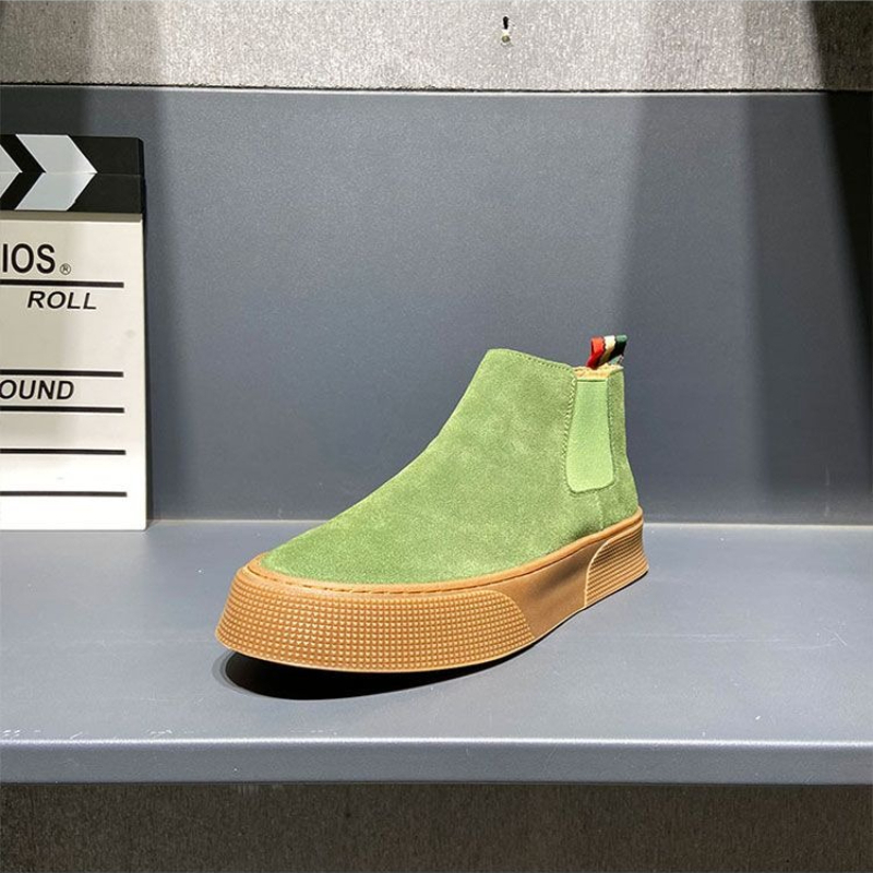 Street Fashion Rome 2026 - 2026秋冬メンズチェルシーブーツ スリップオン PUレザー ハイカット アンクルブーツ 韓国ファッション