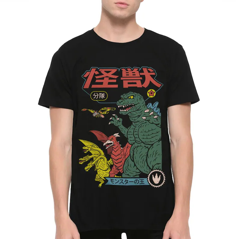 Street Fashion In Japan - ゴジラ ゴジラ 日本の怪獣映画グラフィック Tシャツ アニメプリント オーバーサイズ
