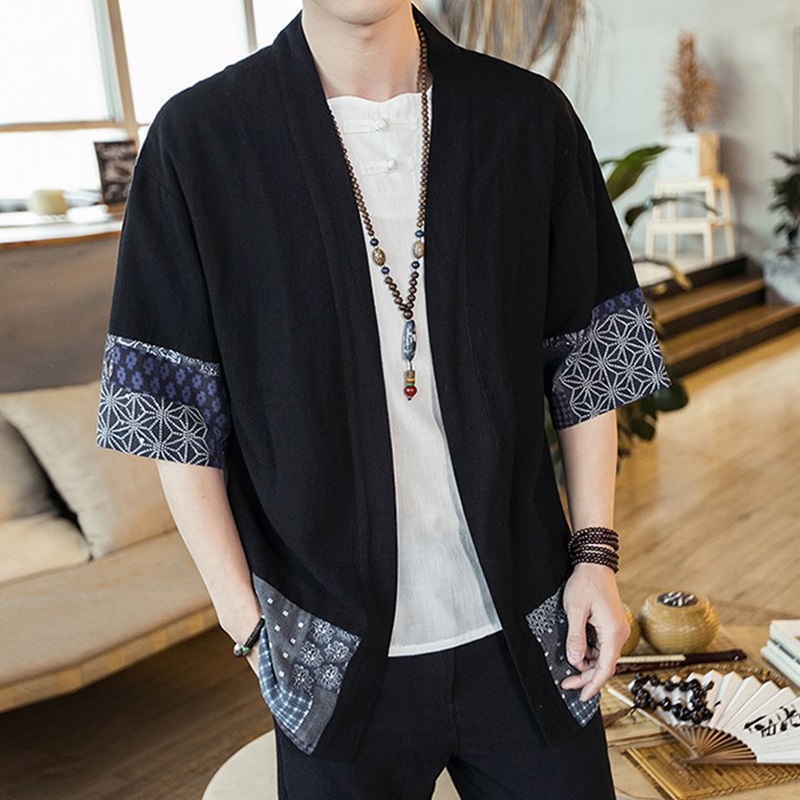 Street Fashion In Japan - 日本の着物男性カーディガンストリートウェア浴衣男性シャツ羽織メンズ着物シャツ伝統的な日本のサムライ服 4XL 5XL