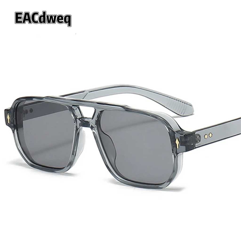 Street Fashion Glasses - ヴィンテージダブルブリッジメンズスクエアサングラスファッションクリアオーシャンレンズアイウェア女性トレンドリベットメガネUV400 gafas de sol