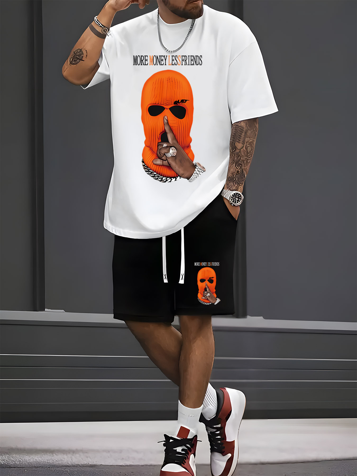 Street Fashion Male - 2026年夏新作メンズ半袖ショートパンツセット - ストリートカジュアルファッション 快適で柔らかく通気性のある3Dパターンプリント