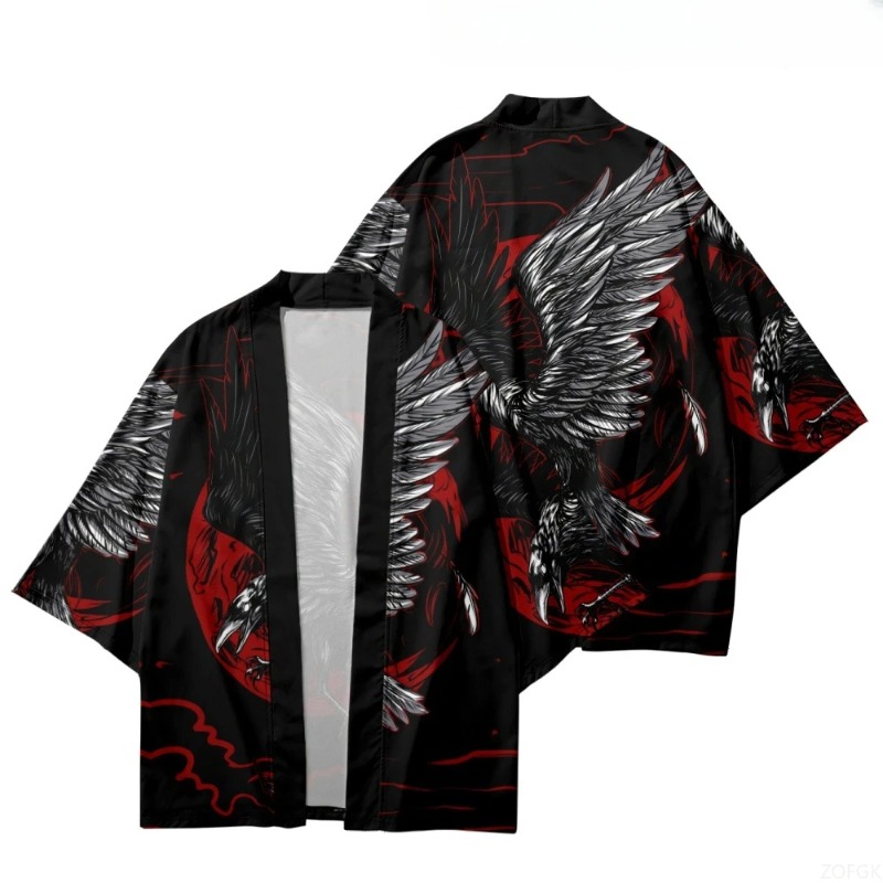 ファッション カラス プリント オープンフロント 着物 原宿 - Street Fashion Kimono のレビューと価格