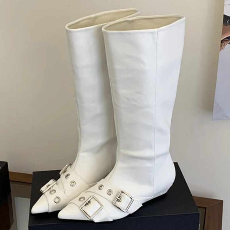ユニークな金属バックル装飾付きミドル丈ブーツ、女性用ファッシ - Street Fashion Dress のレビューと価格