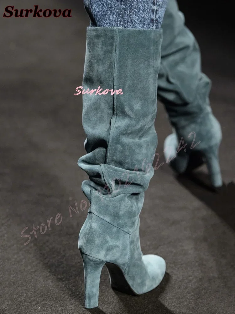 レトロプリーツスリップオンモダンブーツラウンドトゥ厚底ヒール - Street Fashion Dress のレビューと価格