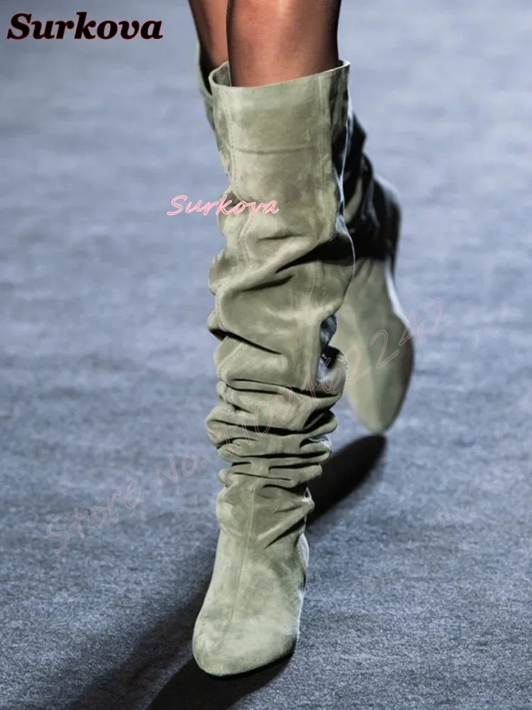 レトロプリーツスリップオンモダンブーツラウンドトゥ厚底ヒール - Street Fashion Dress のレビューと価格