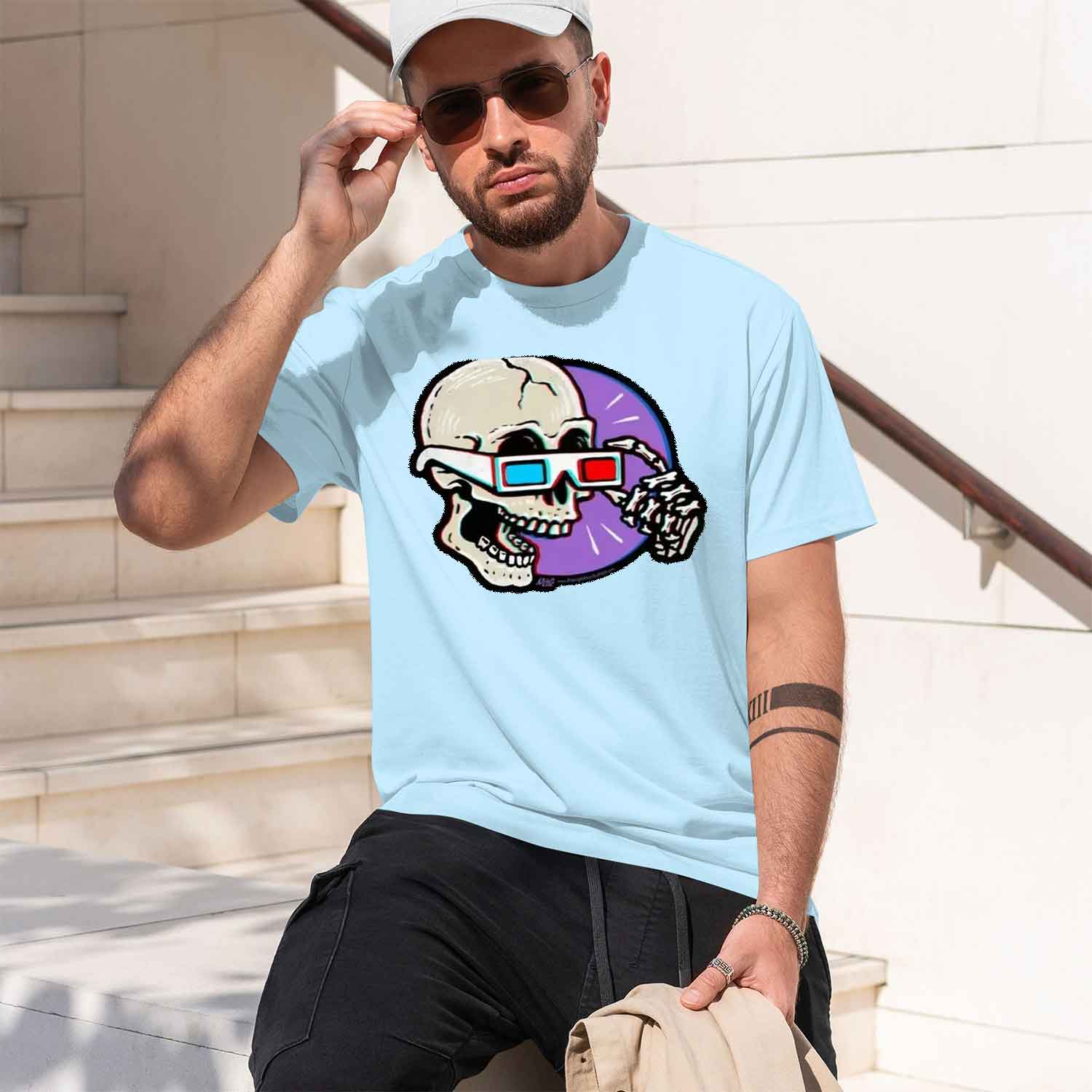 メンズ面白いプリント柄怖いスカル柄半袖Tシャツ通気性ファッシ - Street Fashion China Models のレビューと価格