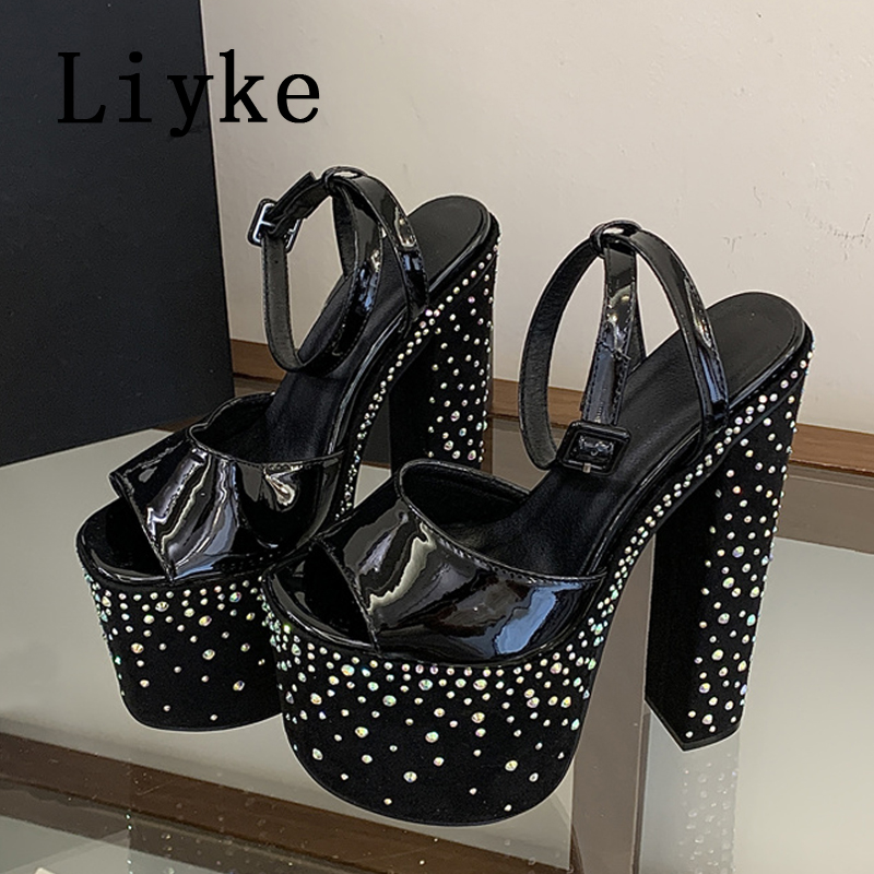 Liyke ファッションクリスタルラインストーン厚いハイヒー - Street Fashion Women のレビューと価格