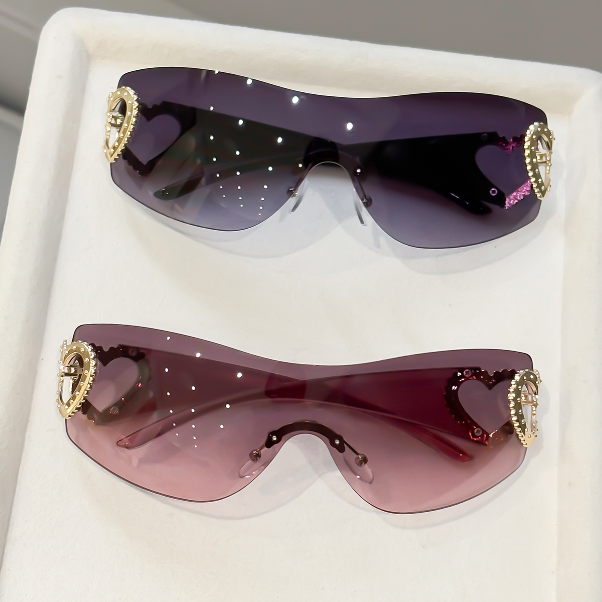 2個入り Y2K一体型フレームレスメガネ、ダブルハートデザイ - Street Fashion Glasses のレビューと価格