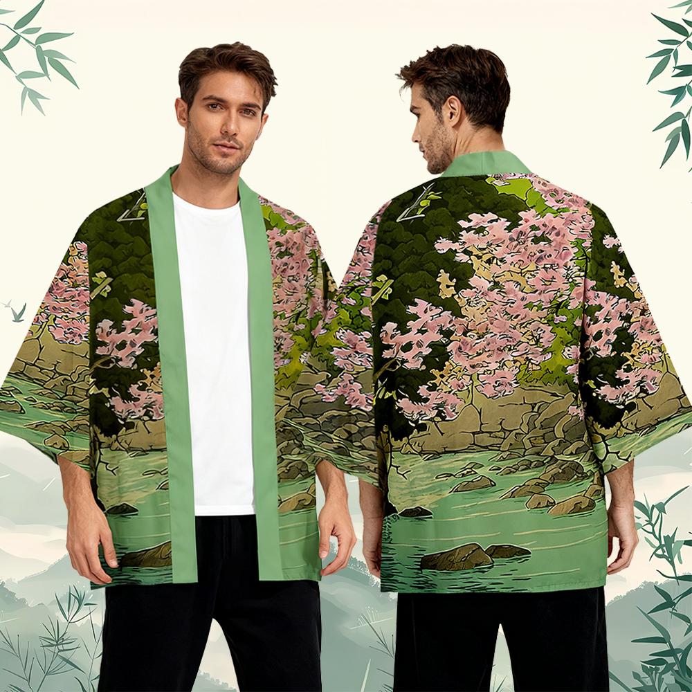 桜柄和風着物ユニセックスゆったり快適な浴衣ファッションヴィン - Street Fashion Kimono のレビューと価格