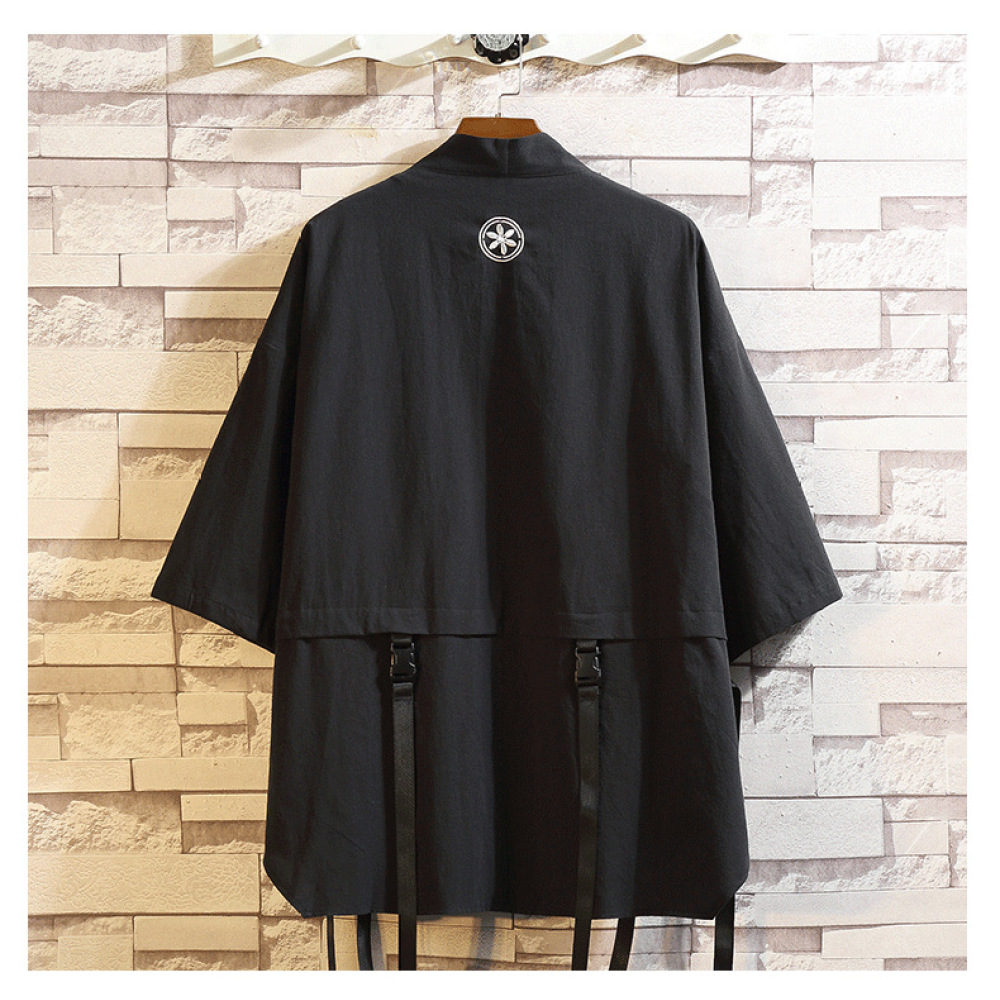 和風着物シャツ メンズ 夏用 ルーズ レトロ 刺繍テープ装飾 - Street Fashion Kimono のレビューと価格