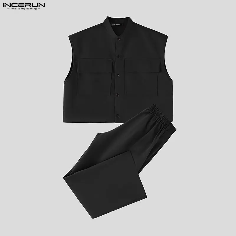 INCERUN 男性セット固体ノースリーブクロップトップスシ - Street Fashion Male のレビューと価格