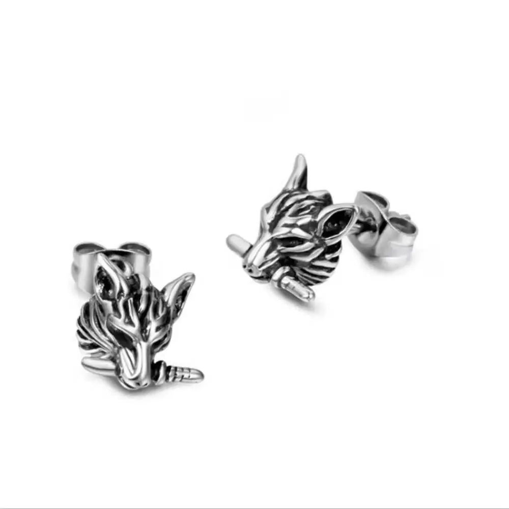 男性と女性のためのクリエイティブなウルフヘッドイヤリング、魅 - Street Fashion Earrings のレビューと価格