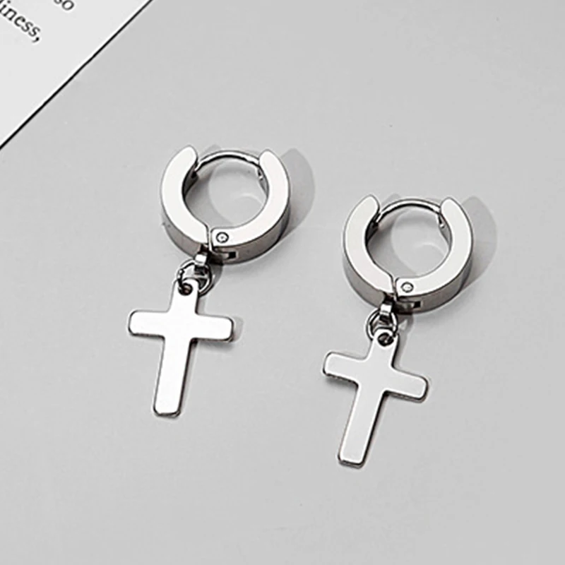 男性と女性のためのステンレス鋼のクロスイヤリング,パンクスタ - Street Fashion Earrings のレビューと価格