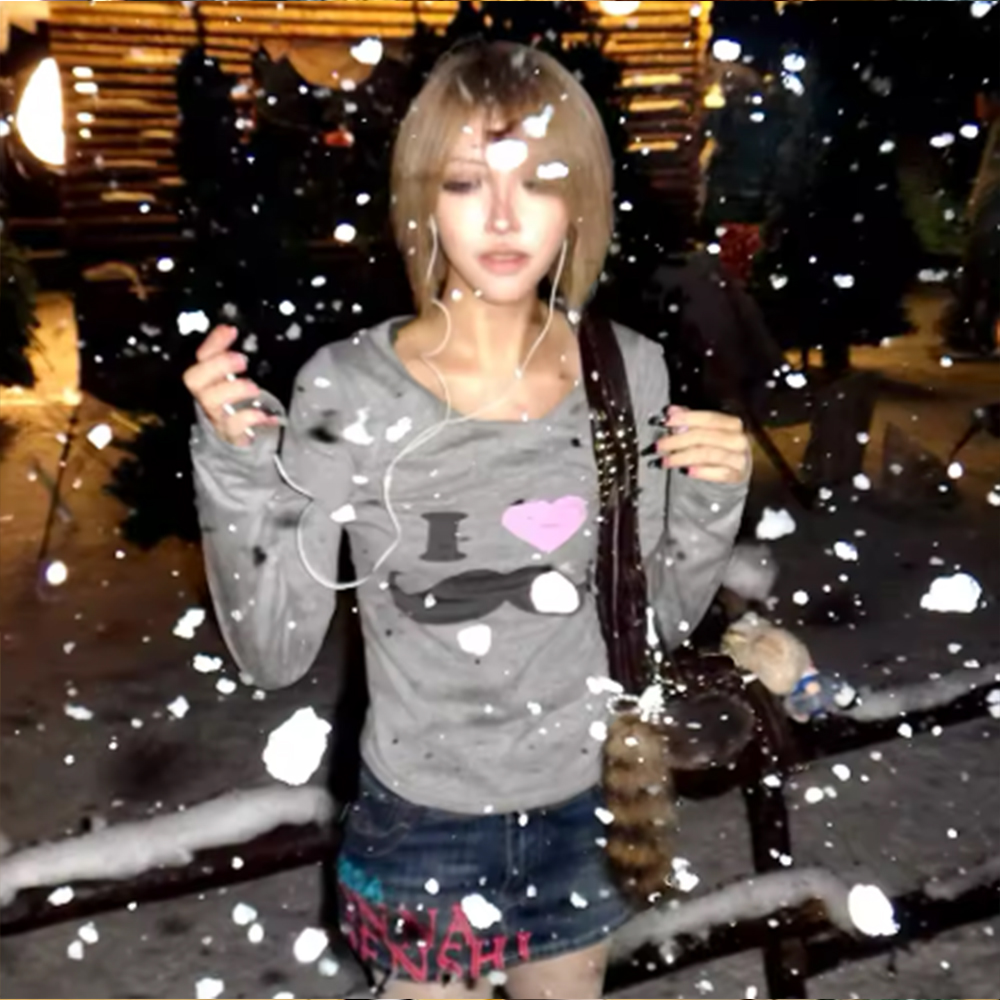 日本 Y2K ビアードプリント Tシャツ ヴィンテージ原宿長 - Street Fashion In Japan のレビューと価格