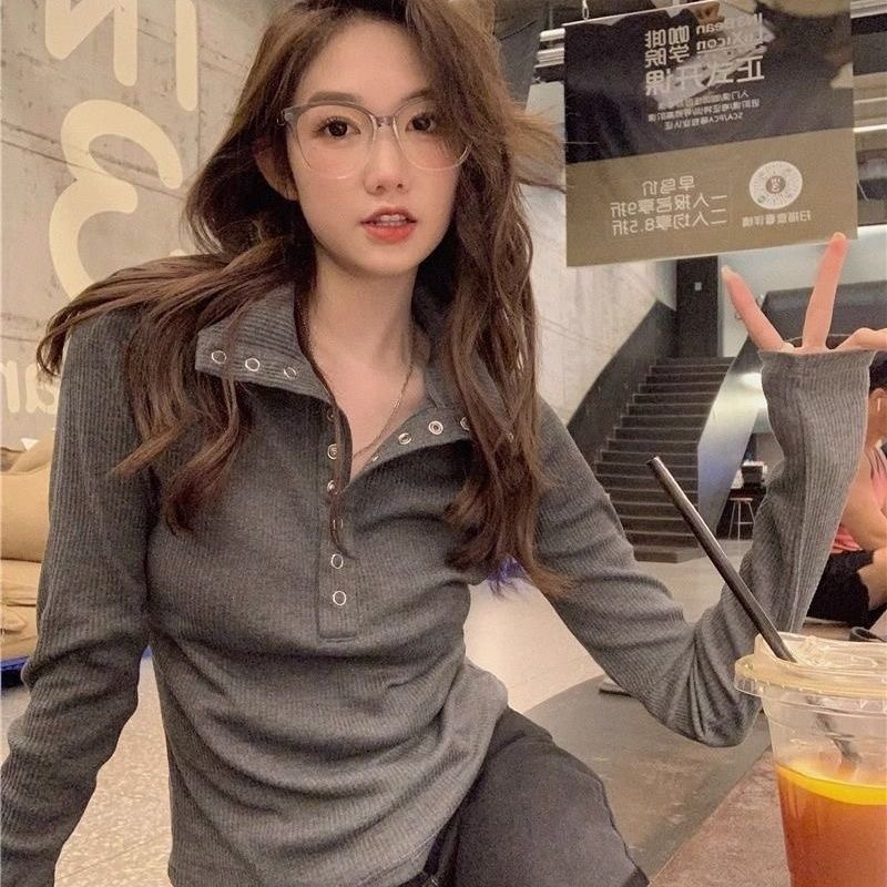 レディースファッション スリム 長袖シャツ ボタン 無地 セ - Street Fashion China Girl のレビューと価格