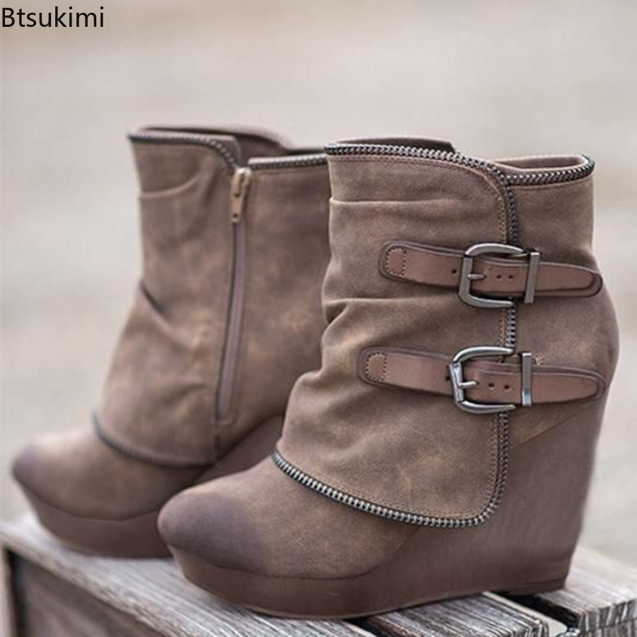 新しい女性のチャンキーブーツジップハイヒールスエードファッシ - Street Fashion Lady のレビューと価格