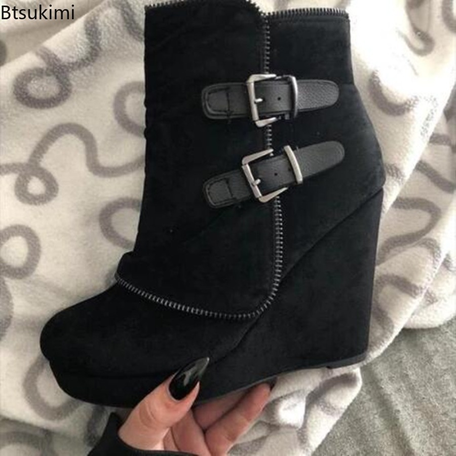 新しい女性のチャンキーブーツジップハイヒールスエードファッシ - Street Fashion Lady のレビューと価格