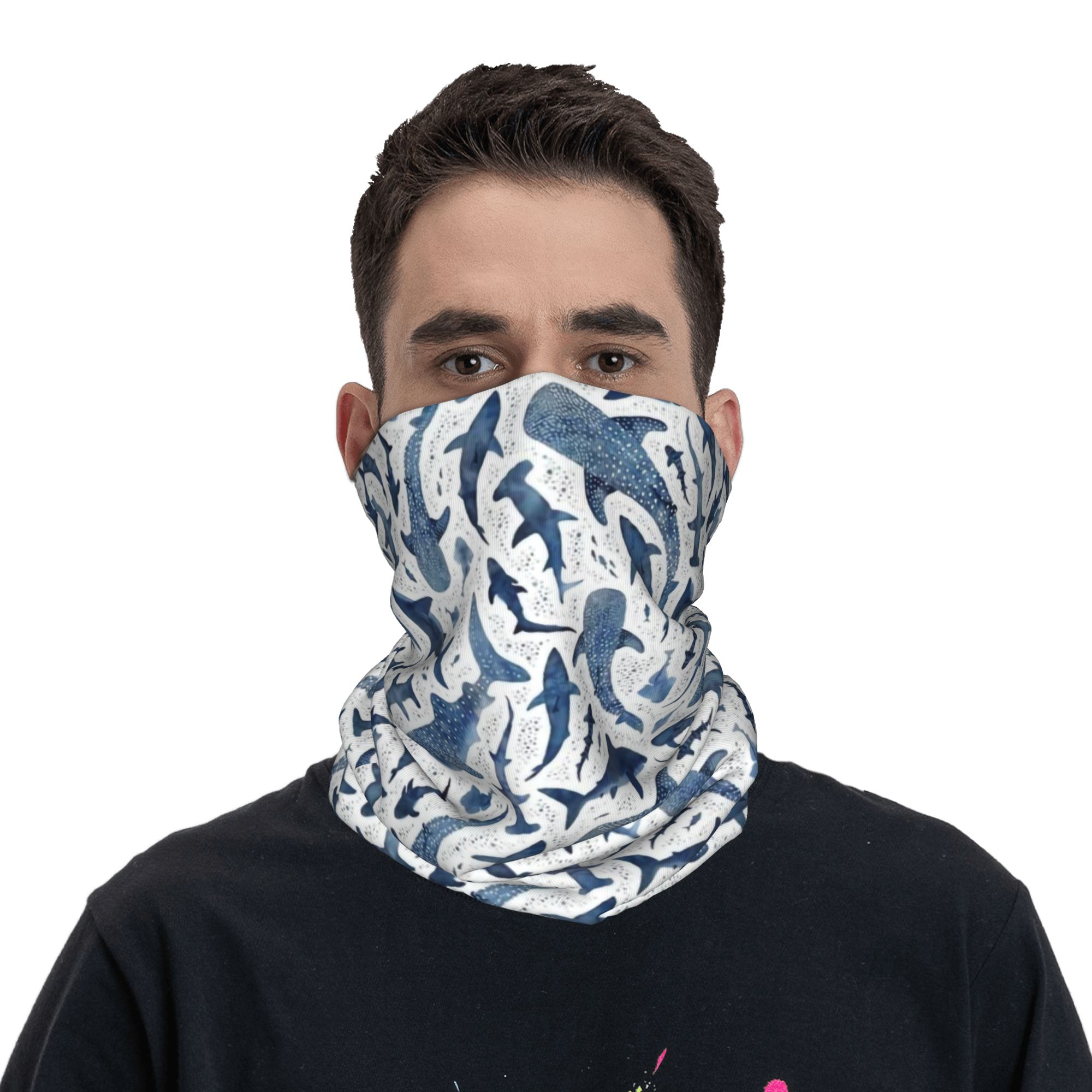 カスタムブルー水彩画サメ柄バンダナネックゲイター防風フェイス - Balaclava Face Mask のレビューと価格