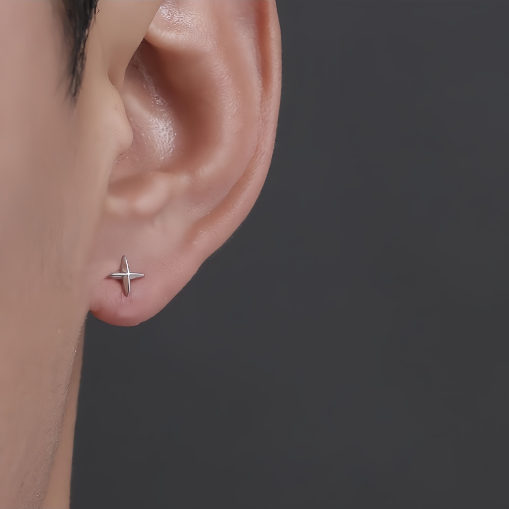 シンプルなクロススター男性合金スタッドピアスレトロストリート - Street Fashion Earrings のレビューと価格