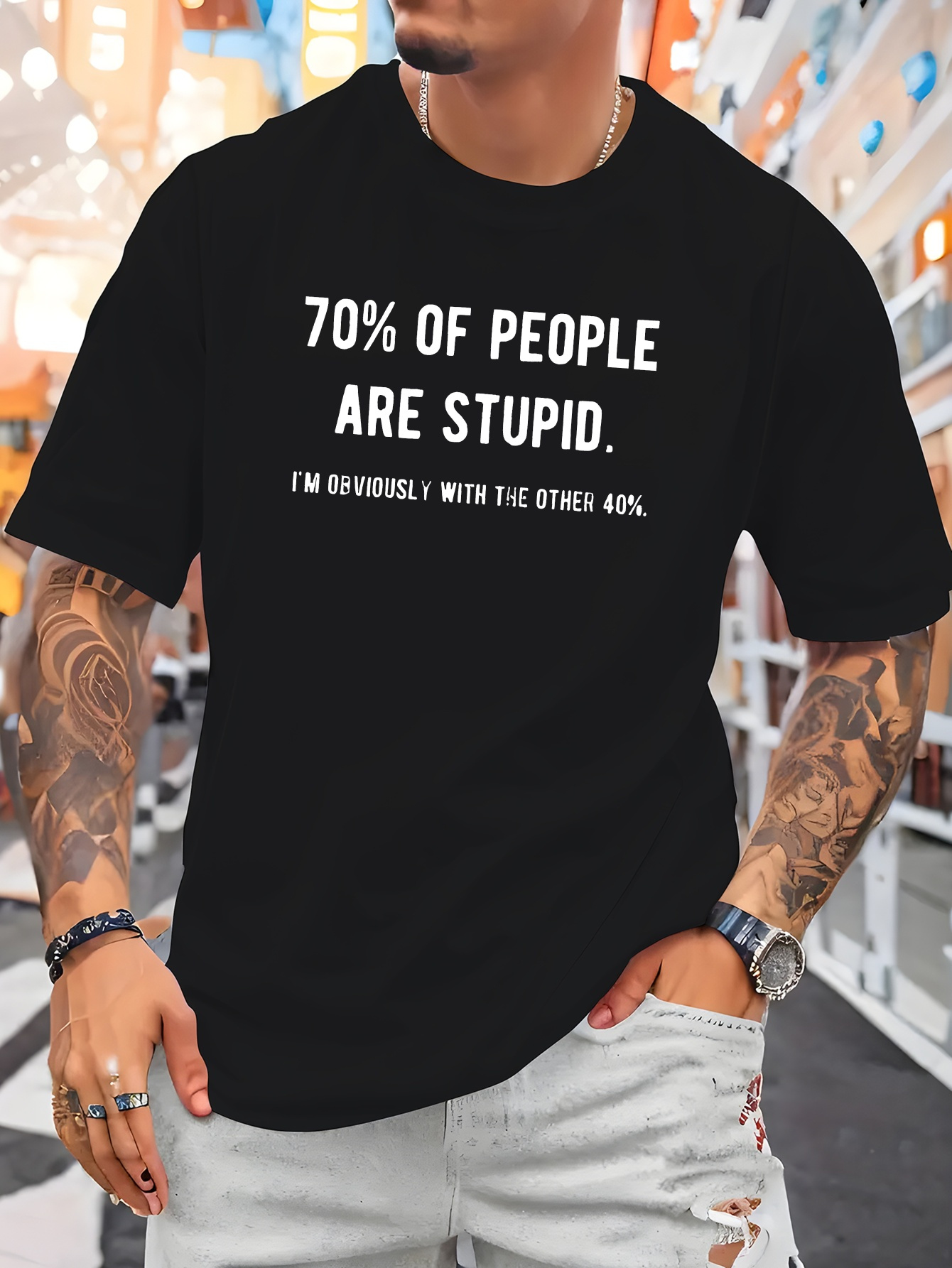 皮肉な引用句柄メンズクルーネックコットンTシャツ70%の人が - Street Fashion Quotes のレビューと価格