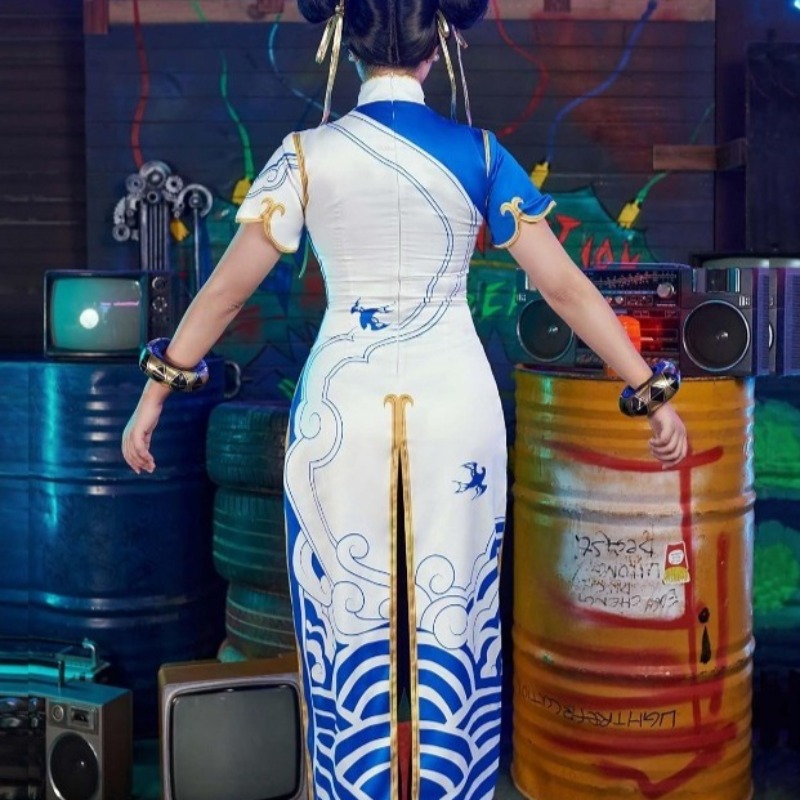 ゲーム春麗コスチュームストリートコスプレファイターブルーチャ - Street Fashion Dress のレビューと価格