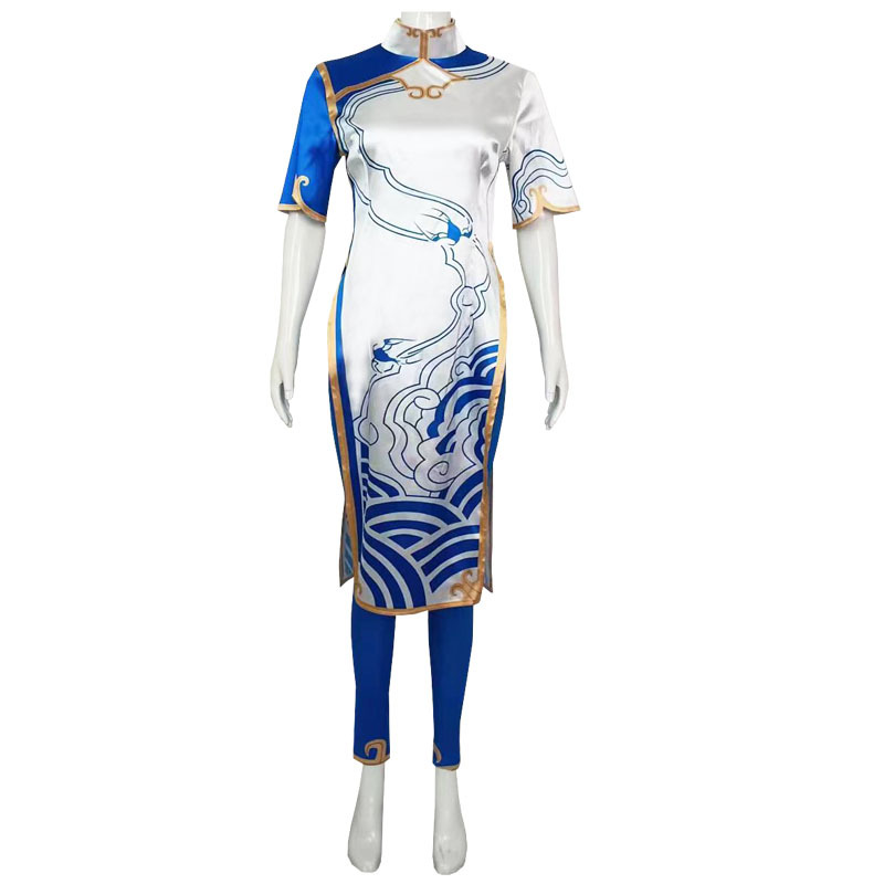 ゲーム春麗コスチュームストリートコスプレファイターブルーチャ - Street Fashion Dress のレビューと価格