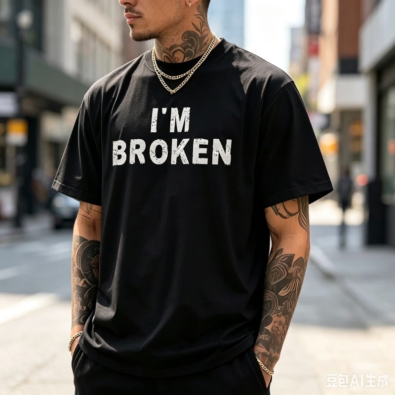 ディストレスト クオート メンズ Tシャツ I'M BROK - Street Style Fashion Quotes のレビューと価格